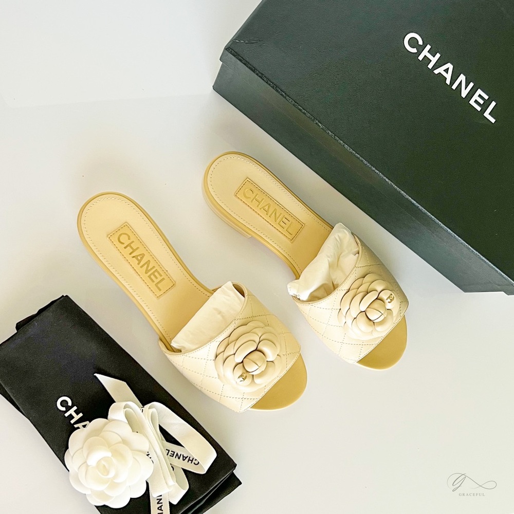 Brand New Chanel Camellia Flower Slides (2022 Collection) Sold out worldwide!
